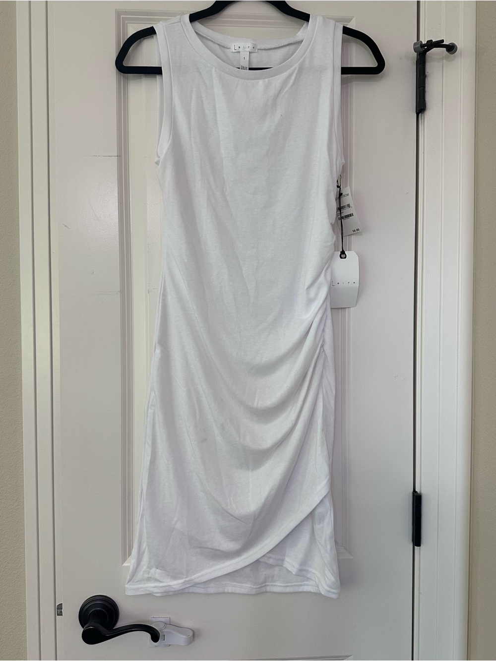 Leith White Sleeveless Ruched Midi Dress